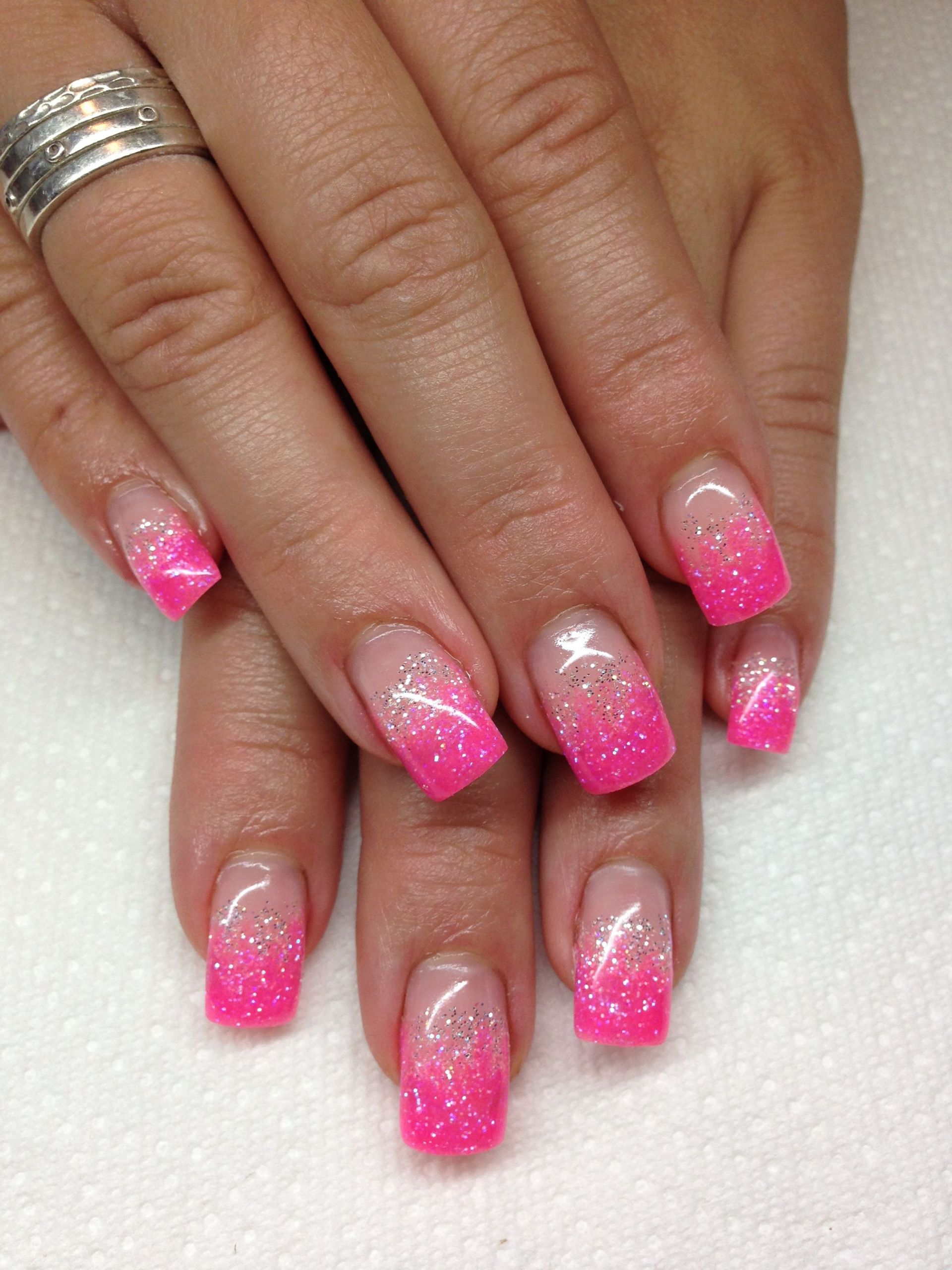 Pink Nails With Glitter Tips
 I love the pink and glitter tips Nails