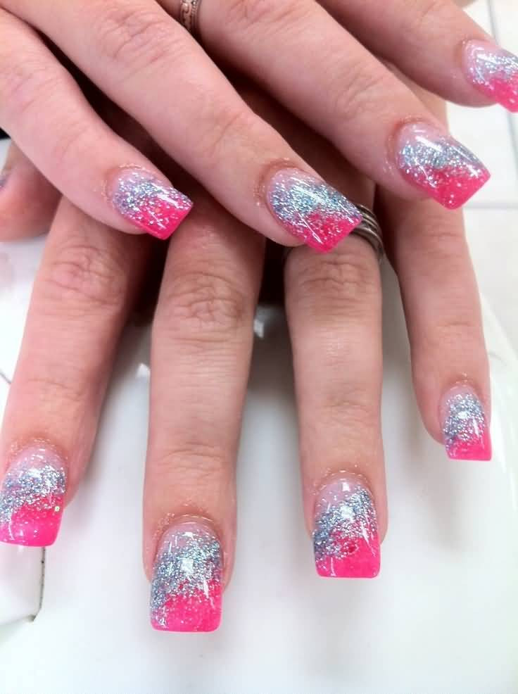 Pink Nails With Glitter Tips
 60 Best Pink Acrylic Nail Art Designs