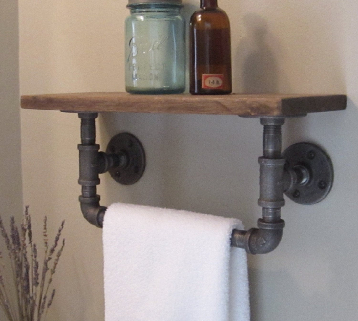 Pipe Towel Rack DIY
 Industrial pipe hand towel rack with wood shelf