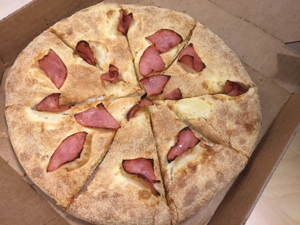 Pizza Without Sauce
 Order a ham pizza with no cheese and no sauce to see what