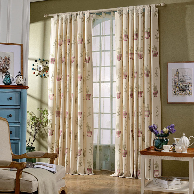 Plaid Curtains For Living Room
 Country Style Tan Embroidered Botanical Plaid Living Room