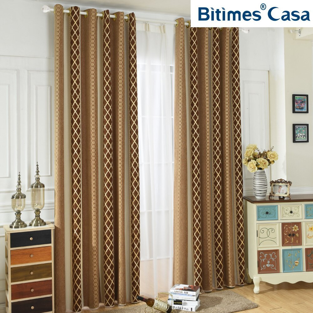 Plaid Curtains For Living Room
 Color Splicing Jacquard Plaid Blackout Window Curtain For