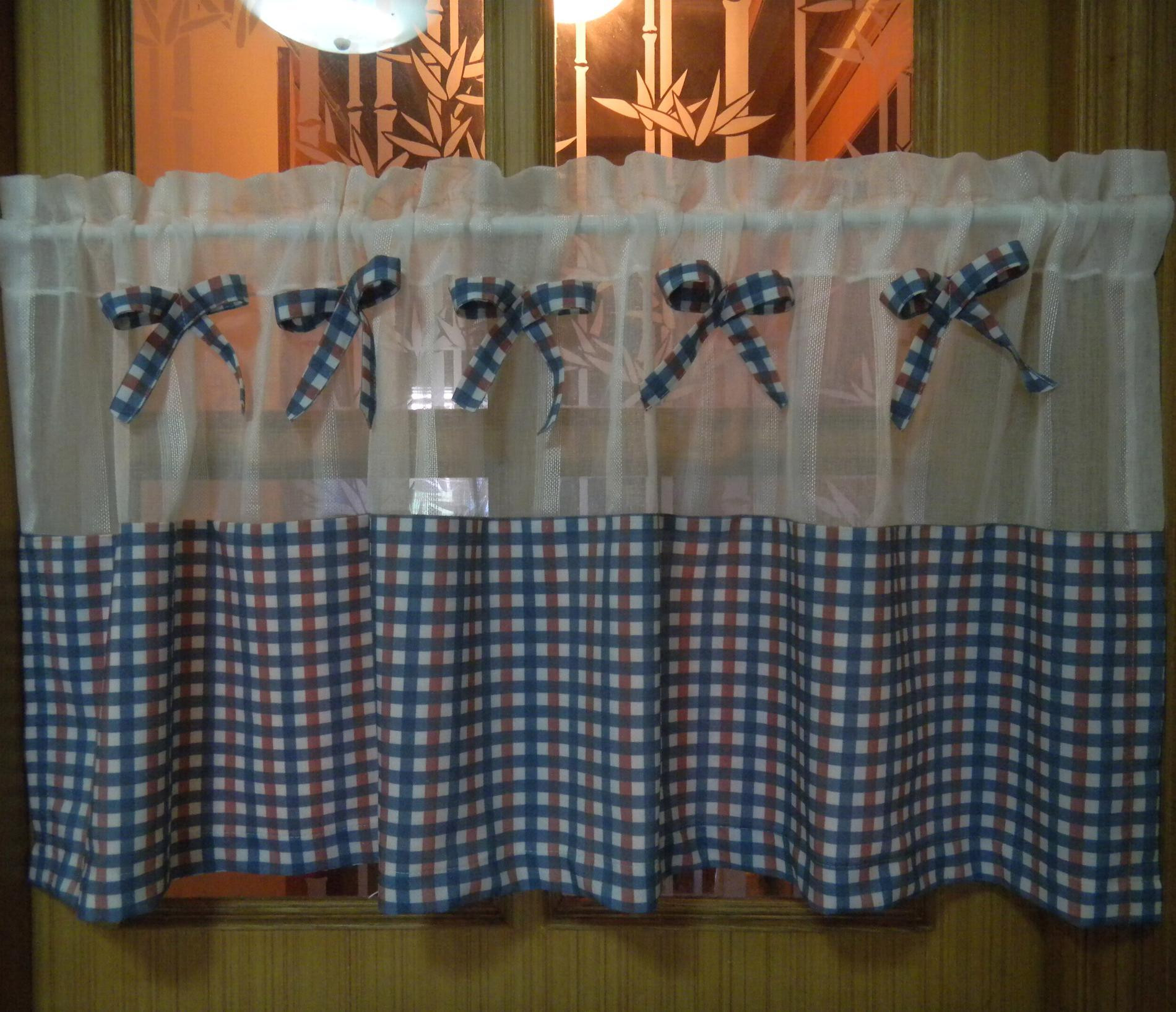 Plaid Kitchen Curtains
 Blue Plaid short curtain finished product translucidus