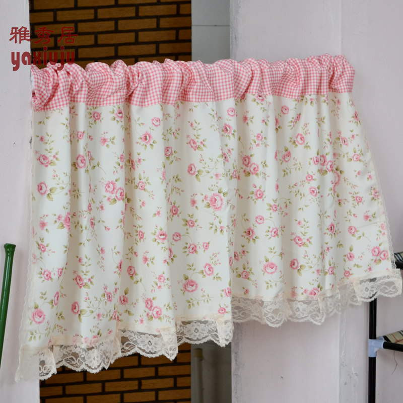 Plaid Kitchen Curtains
 Free shipping Floral lace pink plaid country rustic