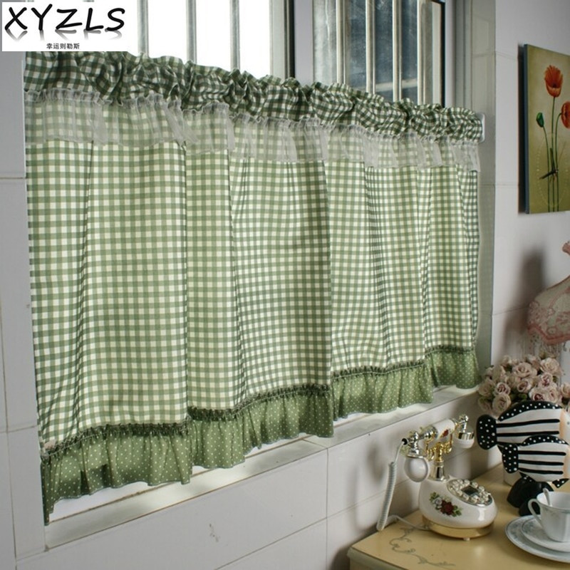 Plaid Kitchen Curtains
 XYZLS Green Plaid Blinds Kitchen Curtains Cafe Curtain