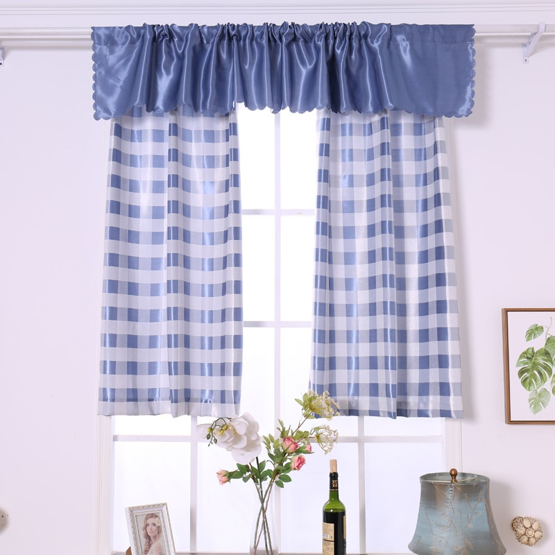 Plaid Kitchen Curtains
 Budloom blue white jacquard plaid short curtains for