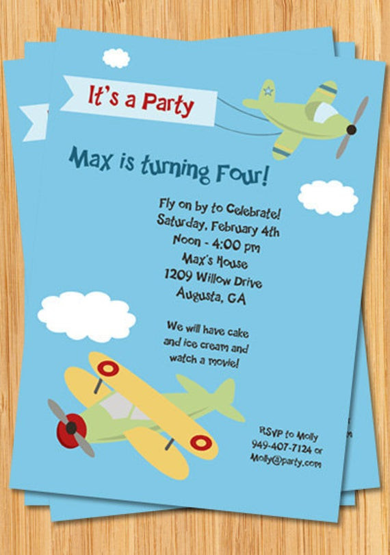Planes Birthday Invitations
 Airplane Birthday Party Invitation