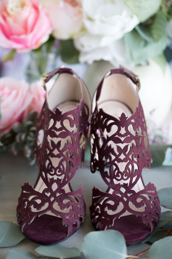 Plum Wedding Shoes
 gorgeous plum colored laser cut wedding heels to make a