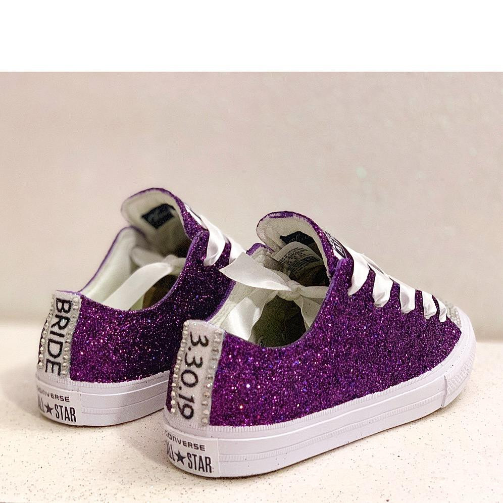 Plum Wedding Shoes
 Sparkly Plum Glitter Converse All Star Dark Purple Bride