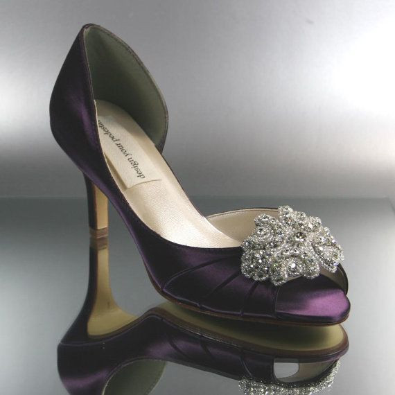 Plum Wedding Shoes
 Wedding Shoes Plum Peeptoes with Rhinestone Detailing