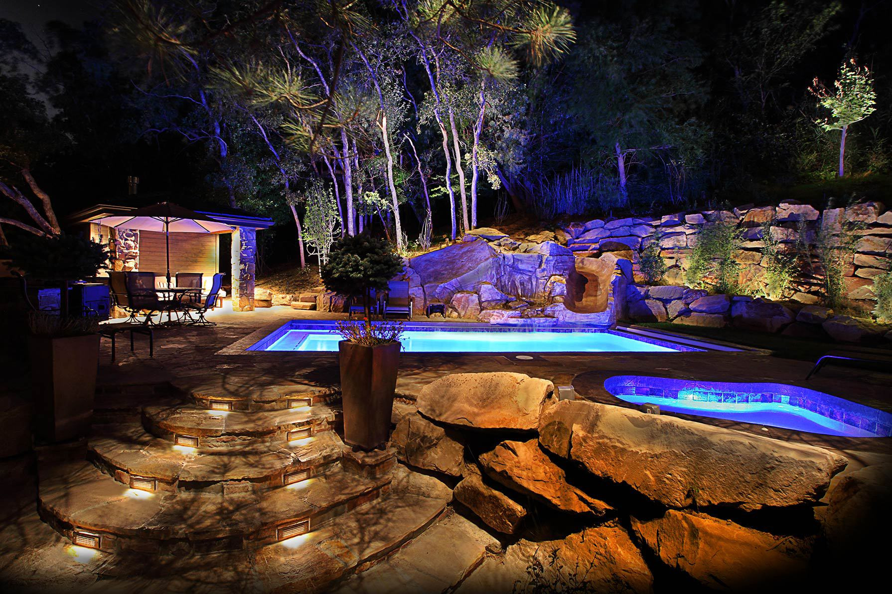 Pool City Christmas Trees
 Water Feature Pond and Pool Lighting Ideas and