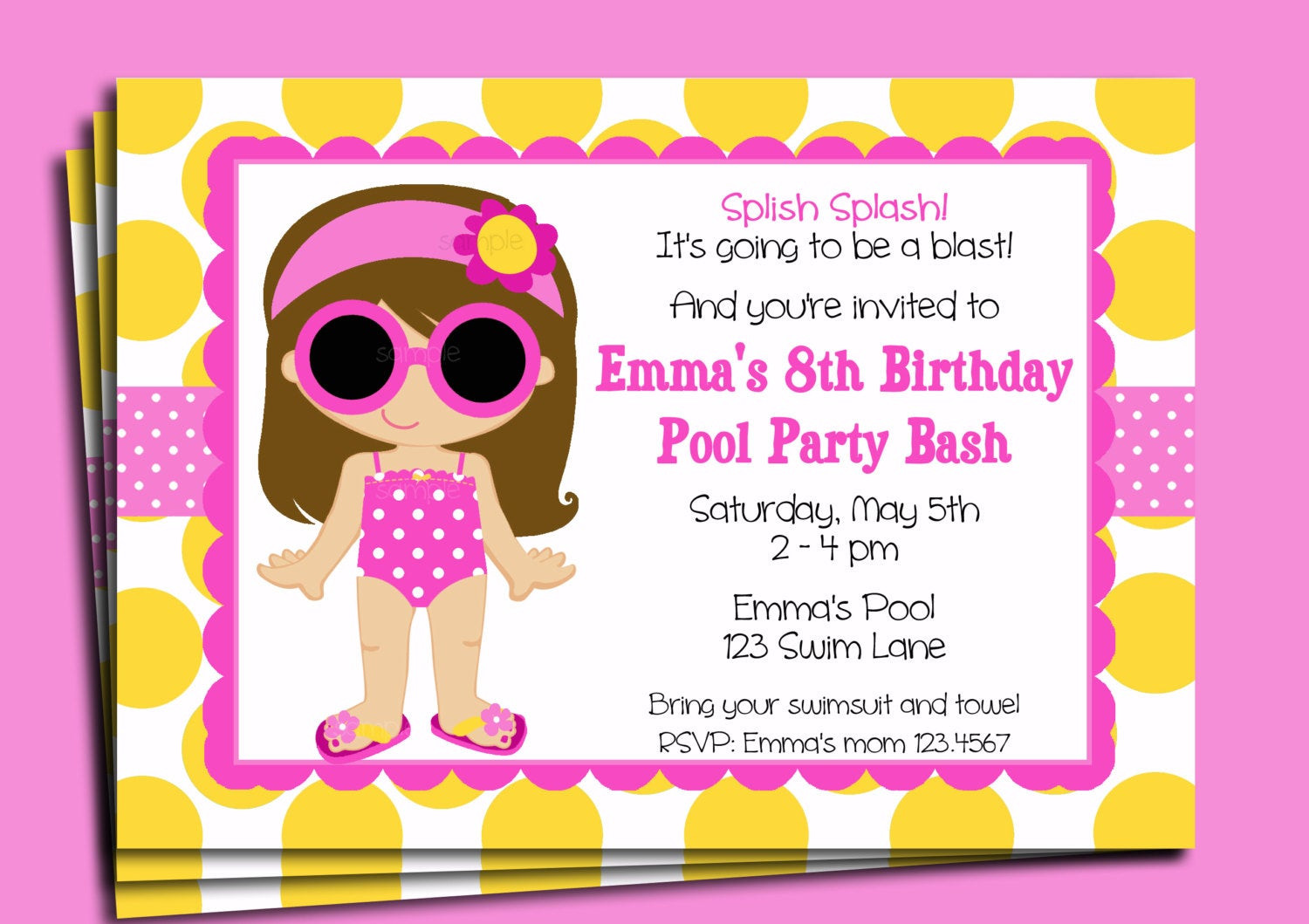 Pool Party Invitation Wording Ideas
 Pool Party Invitation Printable or Printed with FREE SHIPPING