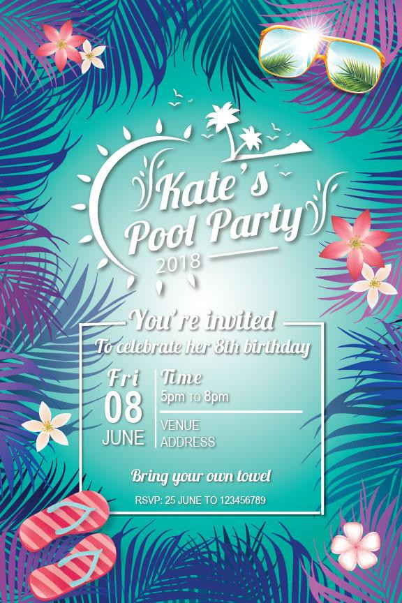 Pool Party Invitation Wording Ideas
 Summer Pool Birthday Party Invitation