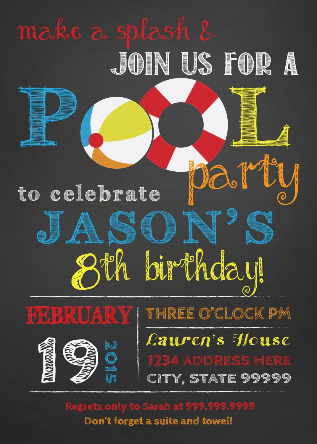 Pool Party Invitation Wording Ideas
 Birthday Pool party invitation pool party bash invite