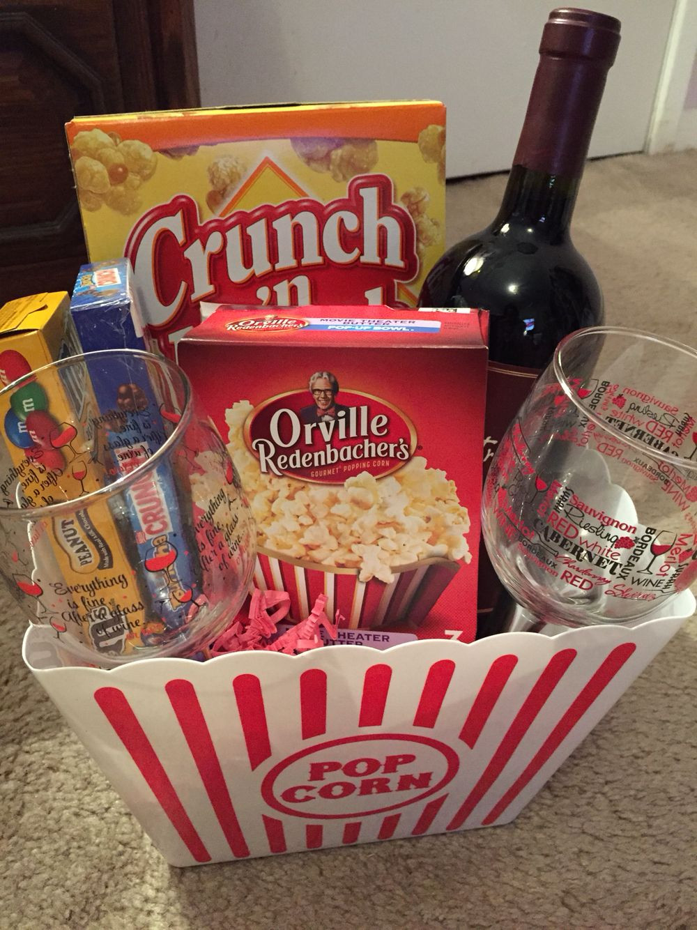 Popcorn Movie Gift Basket Ideas
 Movie night basket Gift basket ideas Christmas t too