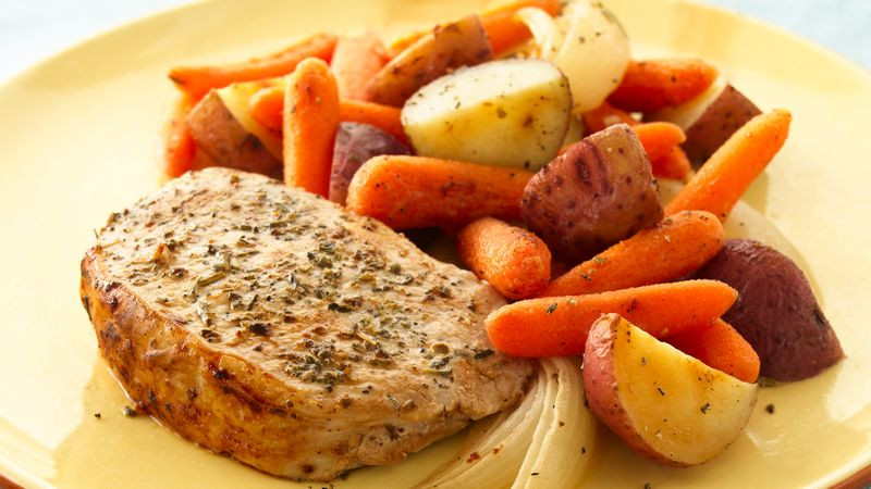 Pork Chops And Vegetables
 Herb Roasted Pork Chops and Ve ables recipe from Betty