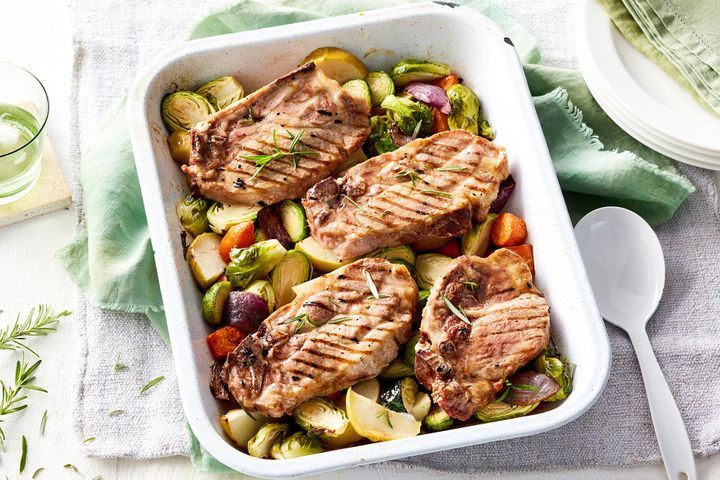 Pork Chops And Vegetables
 Pork chops with maple roasted ve ables