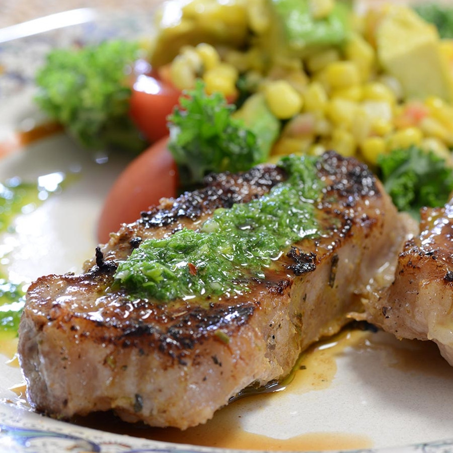 Pork Loin Steaks
 Iberico Pork Loin Steaks Grilled with Chimichurri and