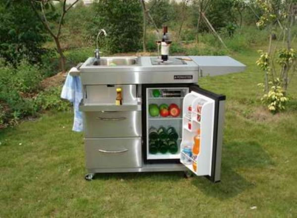 Portable Outdoor Kitchen Island
 Outdoor Kitchen Cart with Mini Refrigerator and Also