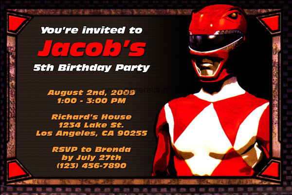 Power Rangers Birthday Invitations
 FREE Printable Power Rangers Birthday Party Invitations