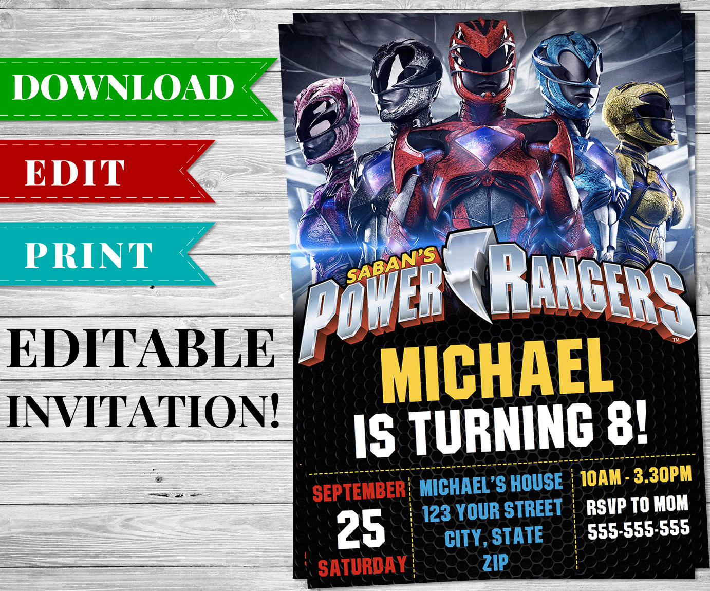 Power Rangers Birthday Invitations
 Printable Power Rangers Invitation PDF Printable