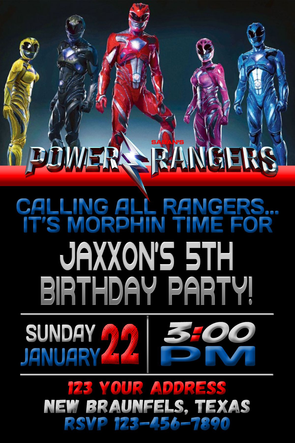 Power Rangers Birthday Invitations
 Power Rangers Invitation 4x6 5x7