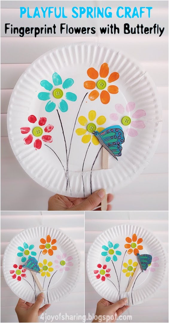 Preschool Spring Crafts Ideas
 Fingerprint Flowers And Flying Butterfly Playful Spring