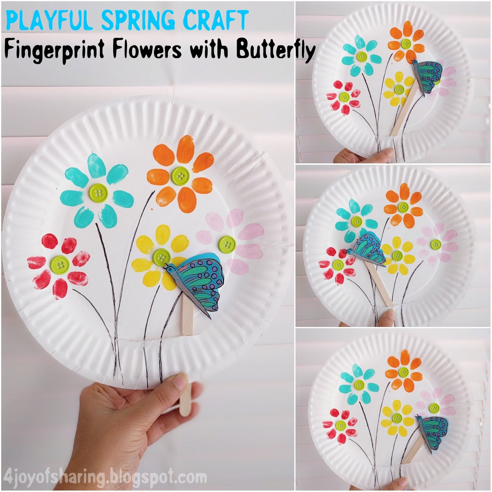 Preschool Spring Crafts Ideas
 Fingerprint Flowers And Flying Butterfly Playful Spring
