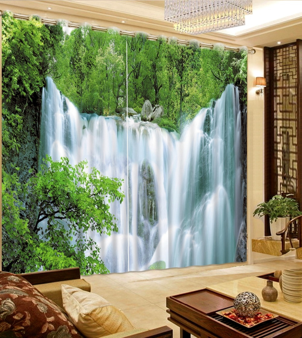 Pretty Curtains For Living Room
 Beautiful Waterfall Nature Scenery Blackout Curtain 3D
