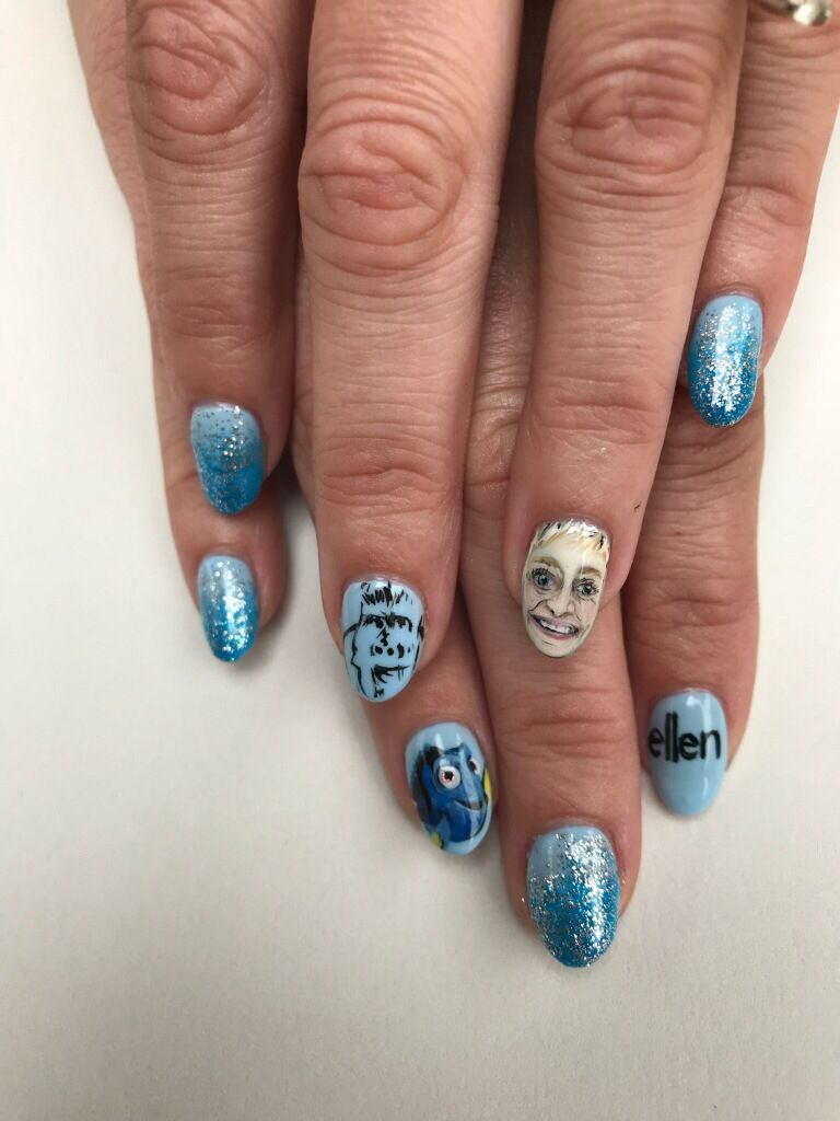 Pretty Nails Comedy
 Ellen Degeneres hand painted nails for her stand up edy