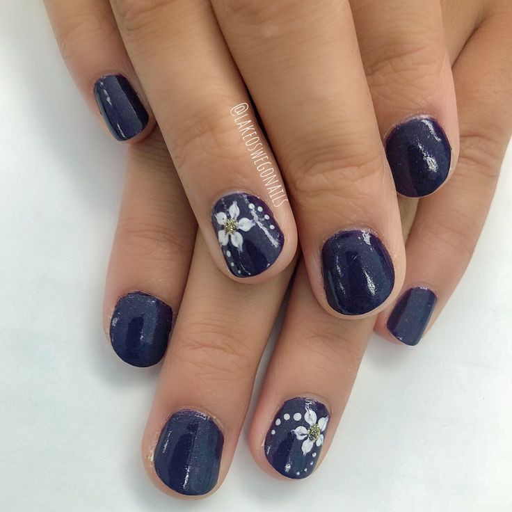 Pretty Nails Oswego
 navy blue nails flower nail art