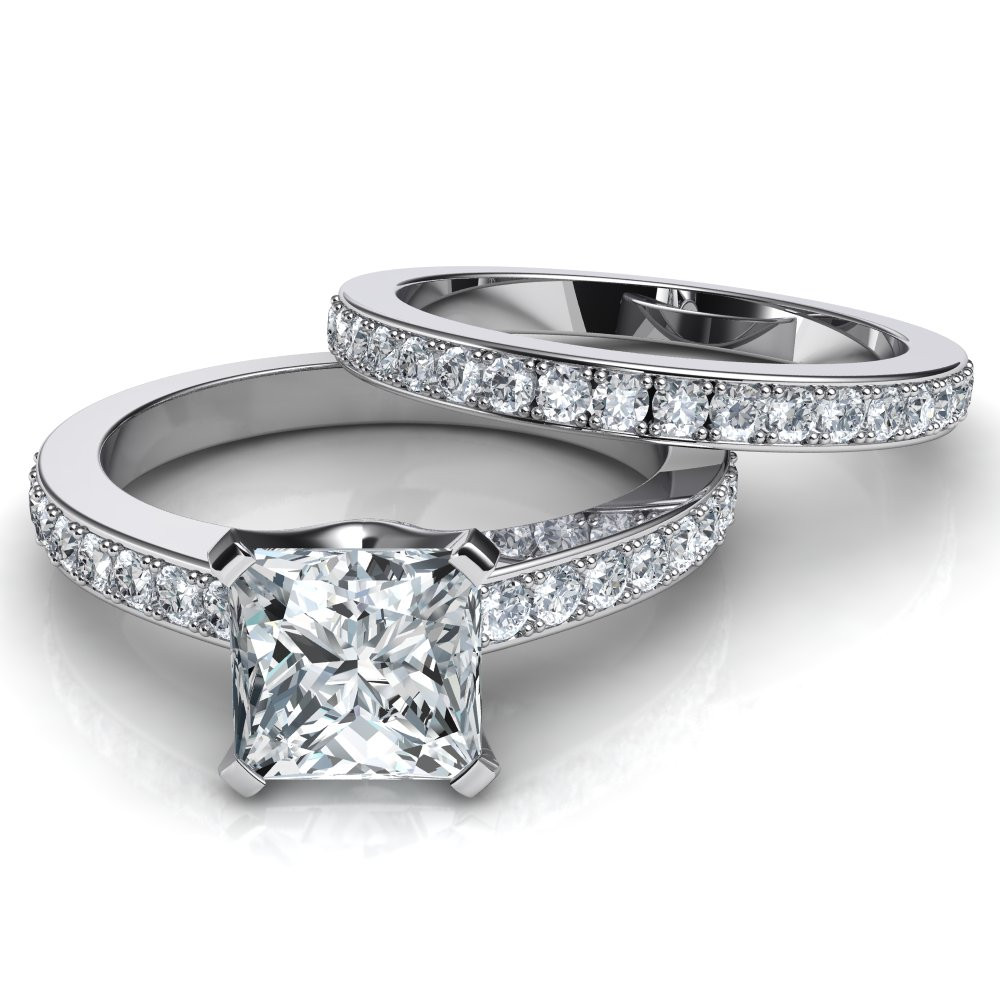 Princess Cut Diamond Bridal Sets
 Novo Princess Cut Engagement Ring and Wedding Band Bridal