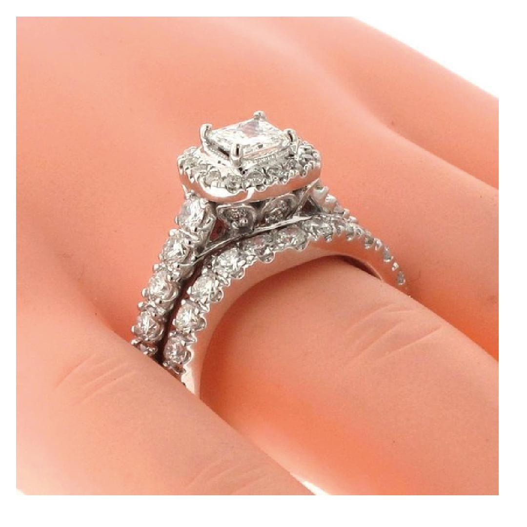 Princess Cut Diamond Bridal Sets
 3 00 CT TW Halo Princess Cut Diamond Encrusted Engagement