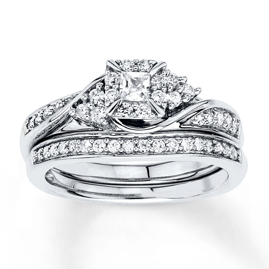 Princess Cut Diamond Bridal Sets
 Diamond Bridal Set 3 8 ct tw Princess cut 10K White Gold