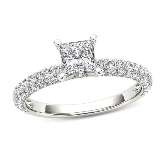 Princess Cut Engagement Rings Zales
 1 CT T W Princess Cut Diamond Engagement Ring in 14K