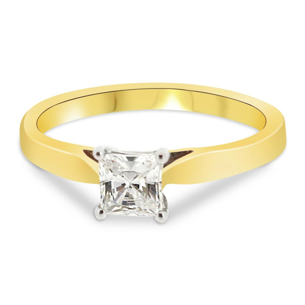 Princess Cut Vintage Engagement Ring
 18ct Yellow Gold Princess Cut 0 5ct Solitaire Diamond