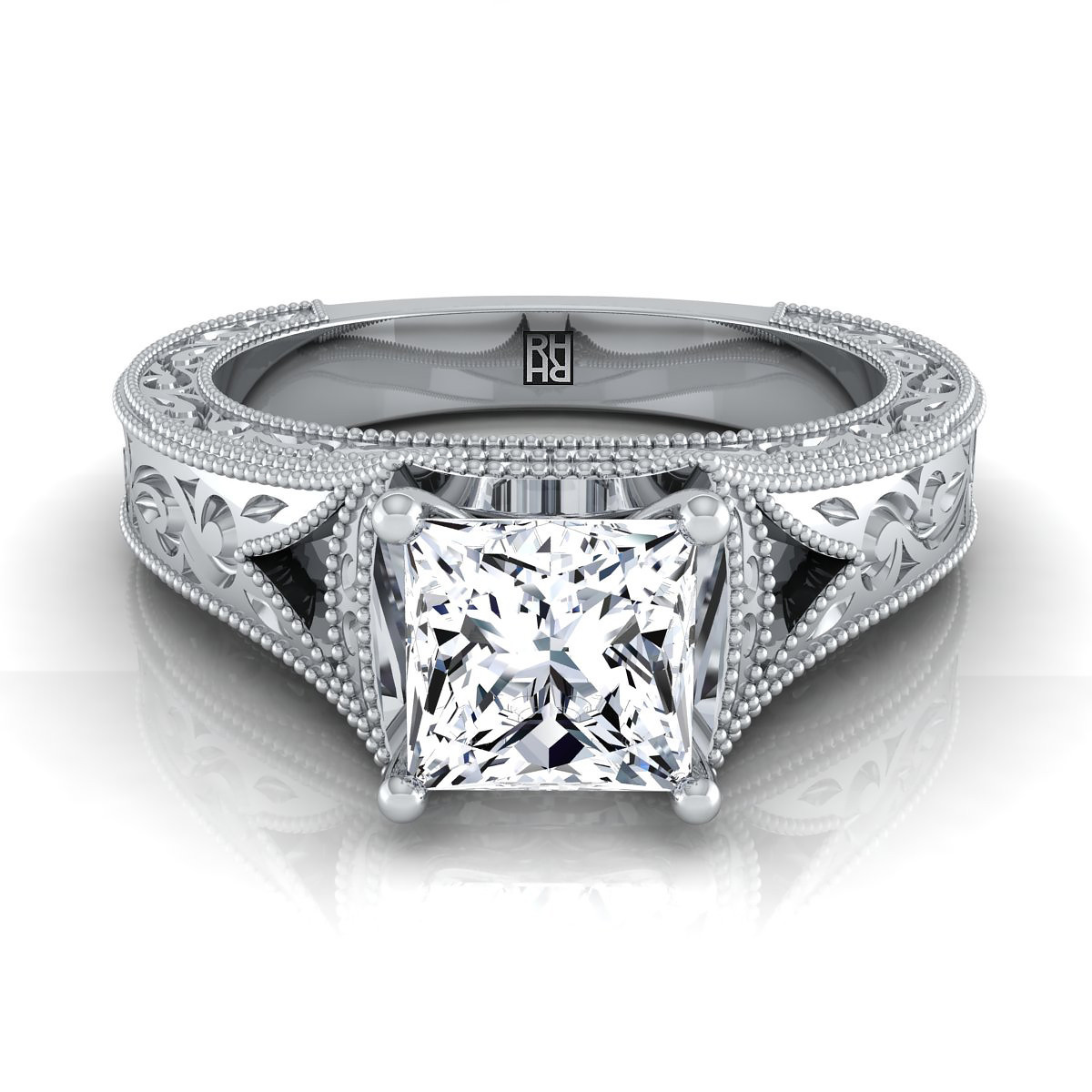 Princess Cut Vintage Engagement Ring
 Princess Cut Vintage Inspired Engraved Engagement Ring In