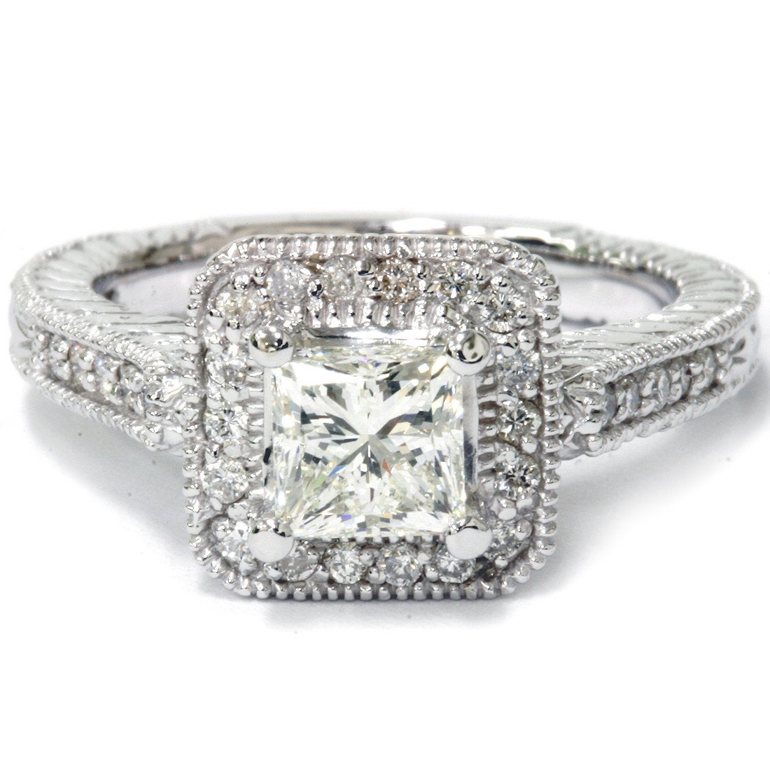 Princess Cut Vintage Engagement Ring
 1 55CT Princess Cut Diamond Engagement Ring Halo Vintage