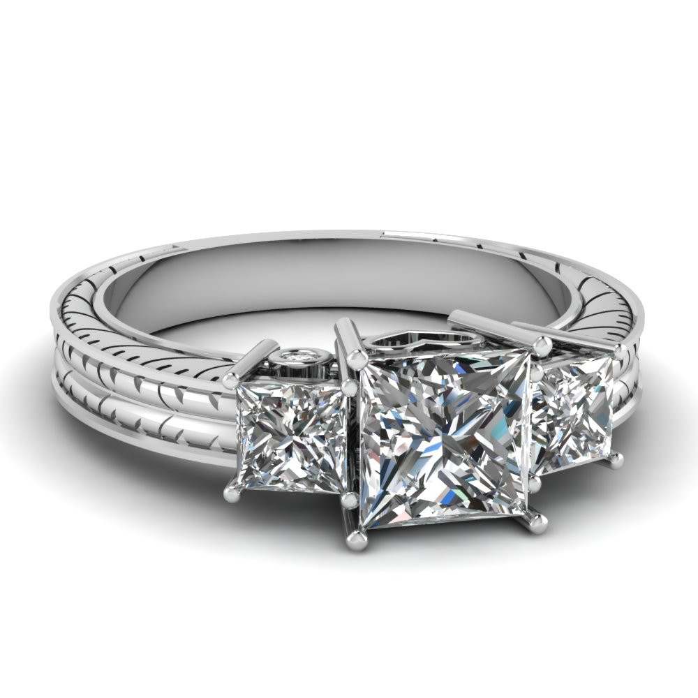 Princess Cut Vintage Engagement Ring
 Antique Engraved 1 50 Ct Princess Cut Three Diamond
