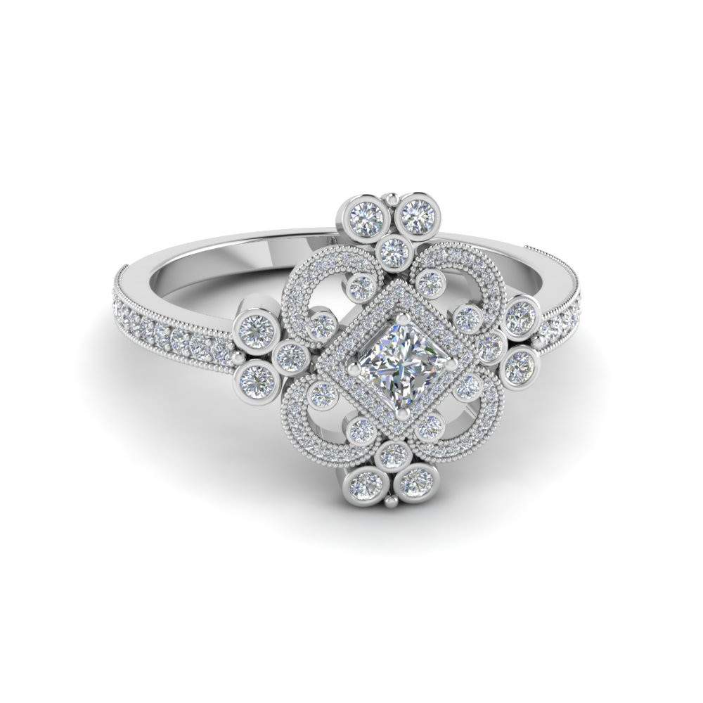 Princess Cut Vintage Engagement Ring
 Princess Cut Edwardian Vintage Look Halo Diamond
