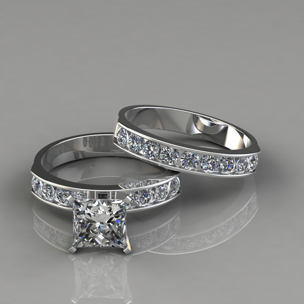 Princess Cut Wedding Ring Sets
 Princess Cut Moissanite Engagement Ring and Wedding Band