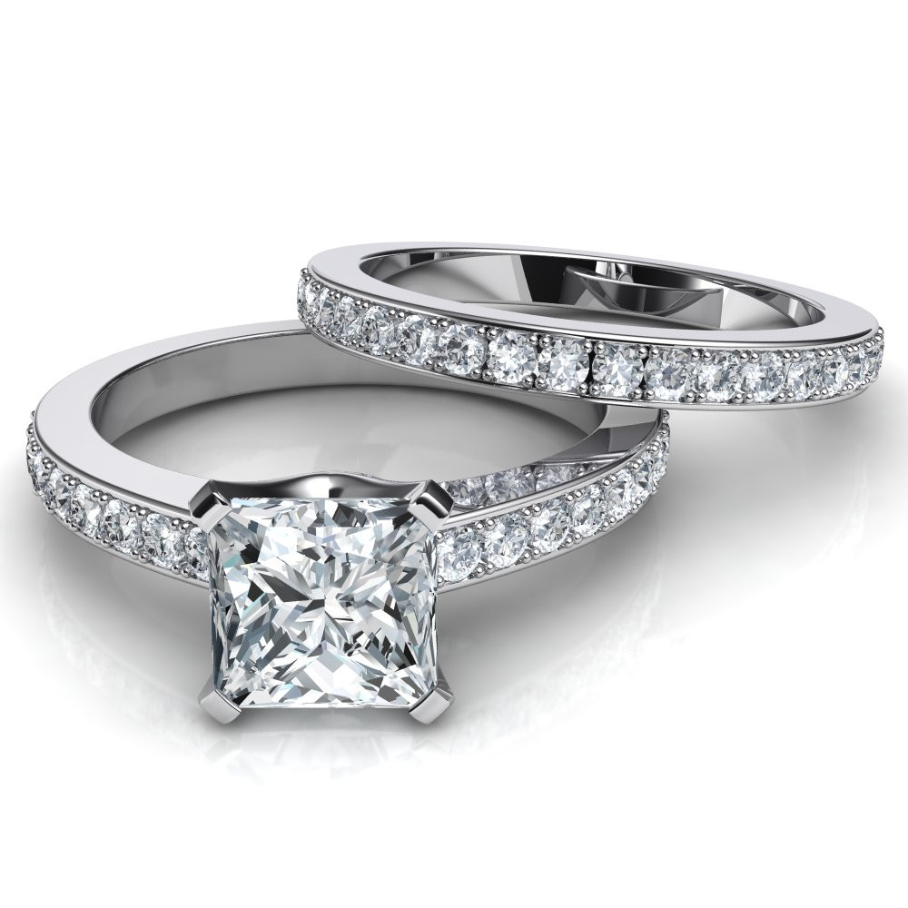 Princess Cut Wedding Ring Sets
 Novo Princess Cut Engagement Ring and Wedding Band Bridal