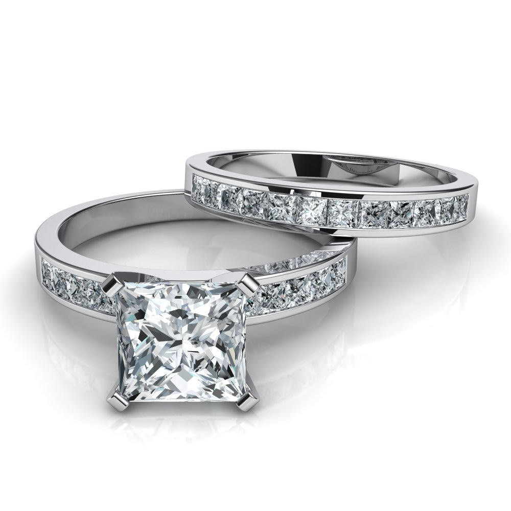 Princess Cut Wedding Ring Sets
 Princess Cut Channel Set Engagement Ring & Wedding Band