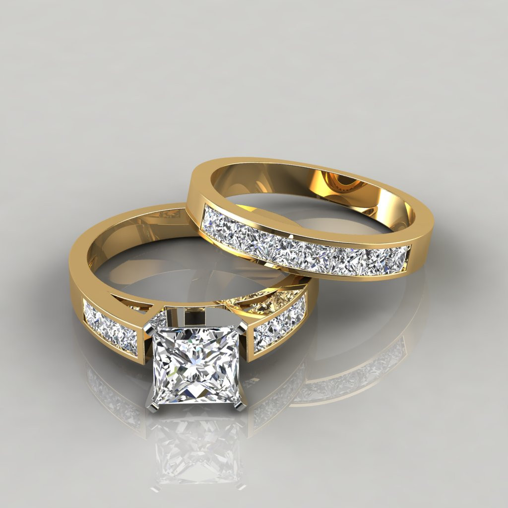 Princess Cut Wedding Ring Sets
 Princess Cut Engagement Ring and Wedding Band Bridal Set