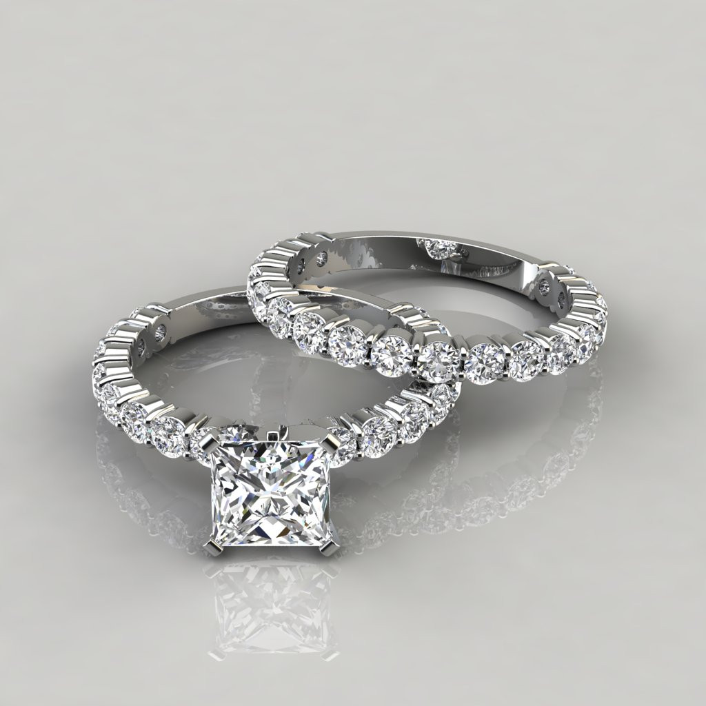 Princess Cut Wedding Ring Sets
 Princess Cut d Prong Engagement Ring and Wedding Band