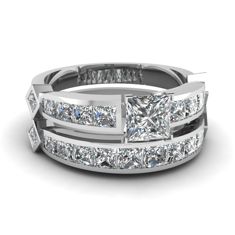 Princess Cut Wedding Ring Sets
 Princess Cut Diamond Channel Set Princess Accent Wedding