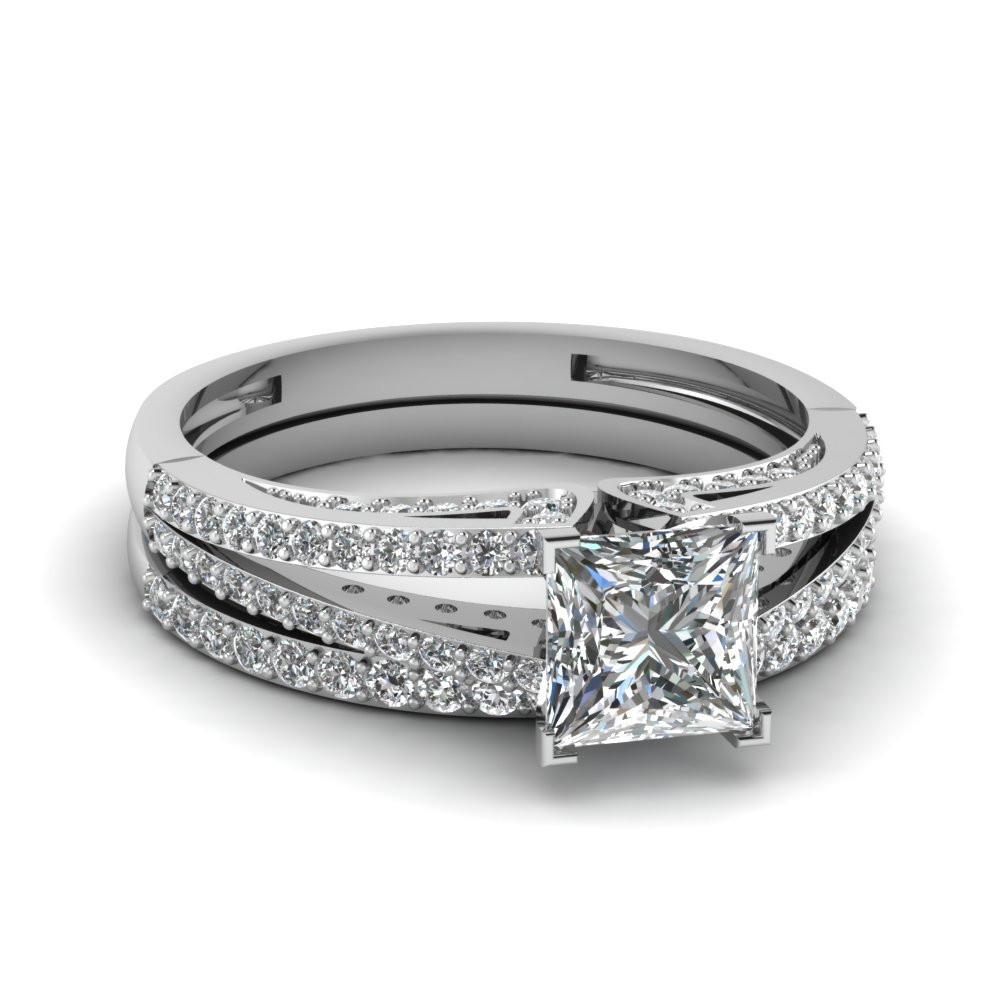 Princess Cut Wedding Ring Sets
 Split Princess Cut Diamond Wedding Ring Set In 14K White