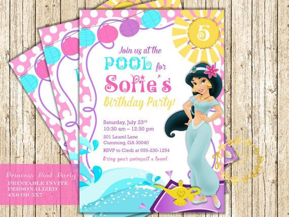 Princess Pool Party Ideas
 princess pool party invitation with jasmine for this