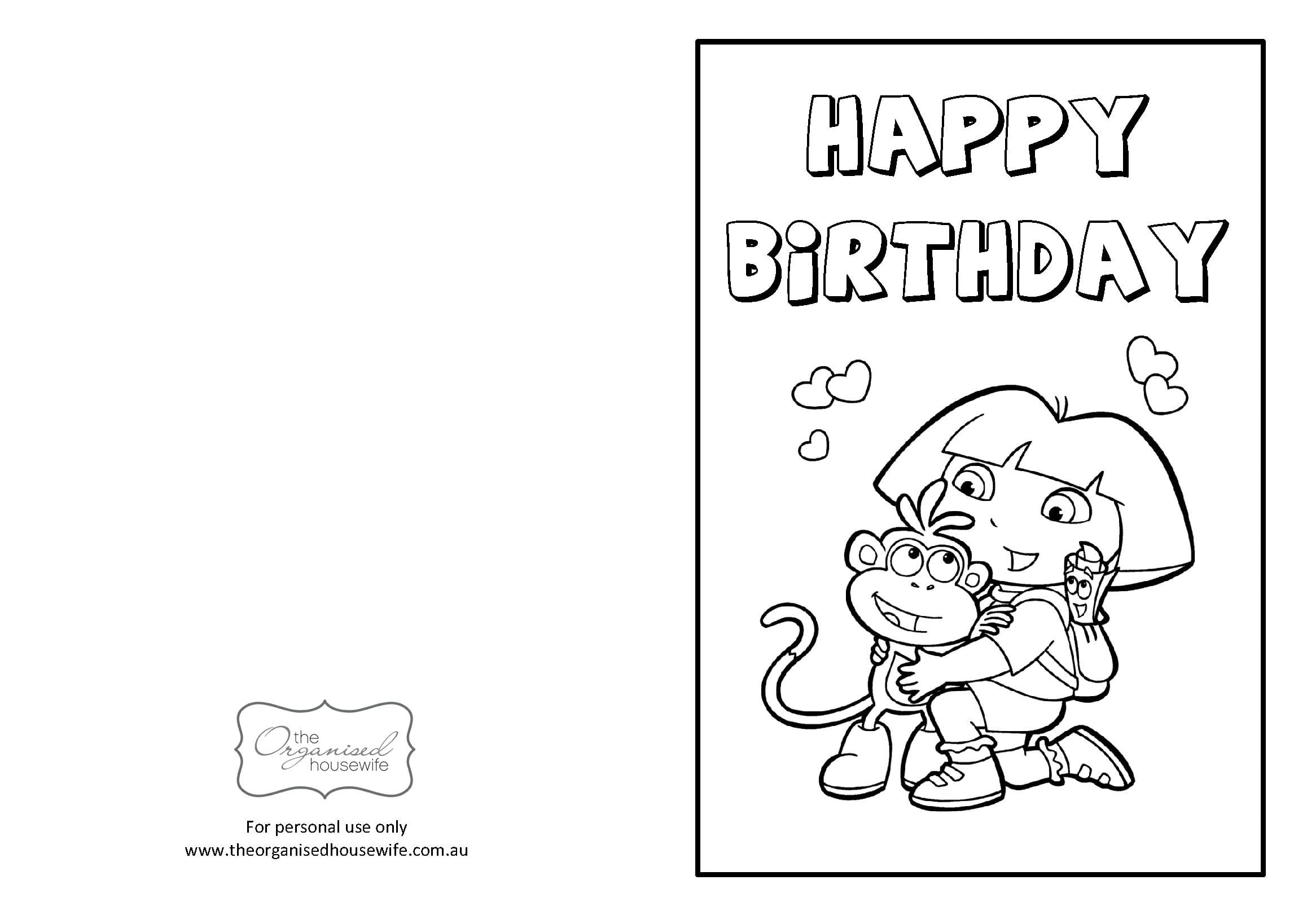 Printable Coloring Birthday Cards
 Dora the Explorer Birthday Card
