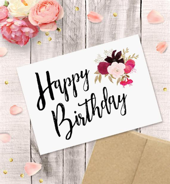 Printable Happy Birthday Card
 Printable Birthday Card for Her Happy Birthday Watercolor